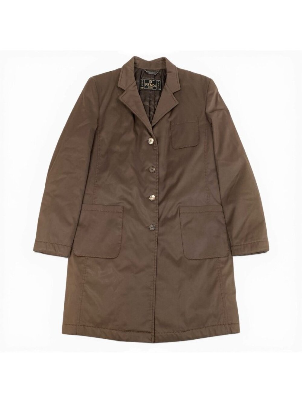 Fendi Chester Coat Long Padded Batting with Logo Buttons Brown - Picture 2 of 9